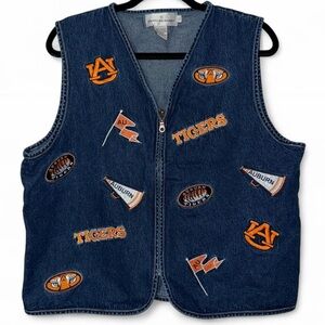 Vintage Auburn University Tigers embroidered denim vest size large